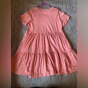 Old Navy, 100% Cotton, Pink Short-Sleeve Tiered Mini Swing Dress, Women's Large